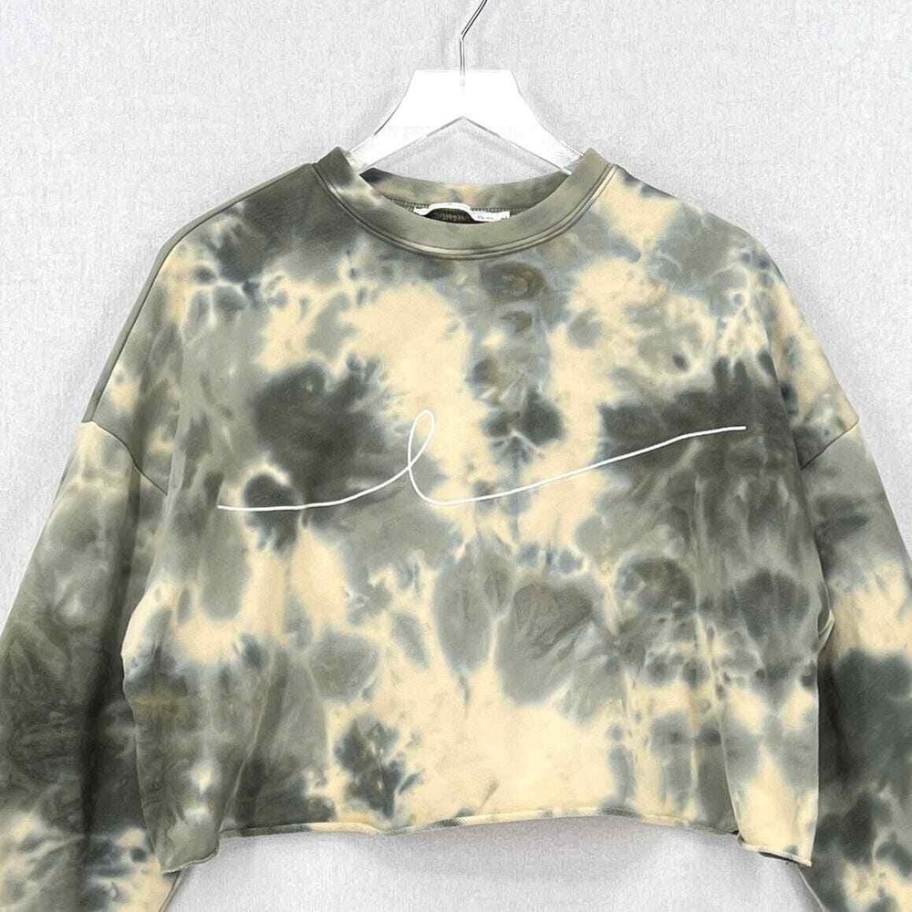 BY EGREIS Sweatshirt Women Large Green Tie Dye Cropped Long Sleeve Pullover Crew - Picture 5 of 16